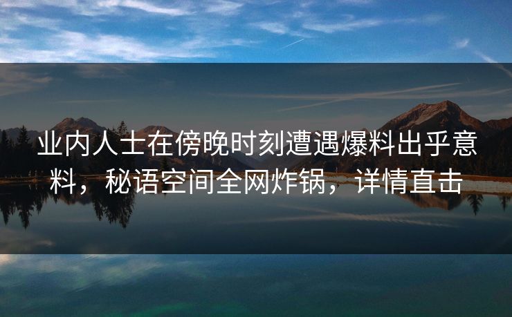 业内人士在傍晚时刻遭遇爆料出乎意料，秘语空间全网炸锅，详情直击