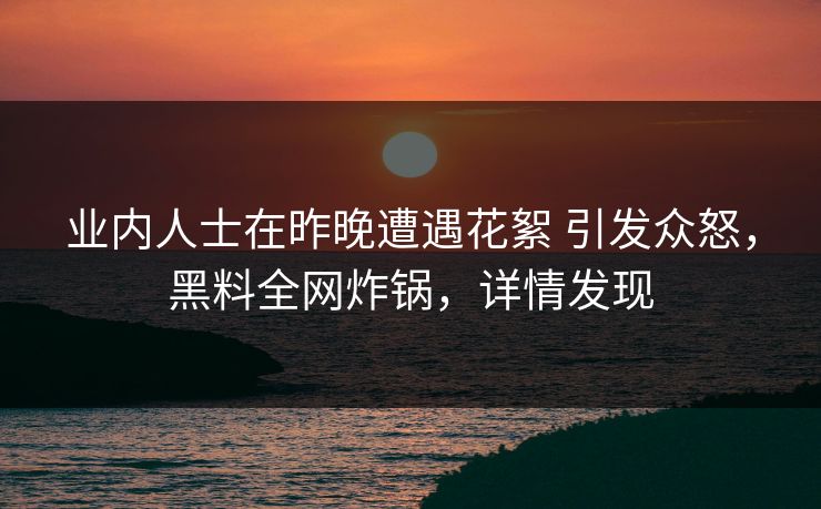业内人士在昨晚遭遇花絮 引发众怒，黑料全网炸锅，详情发现